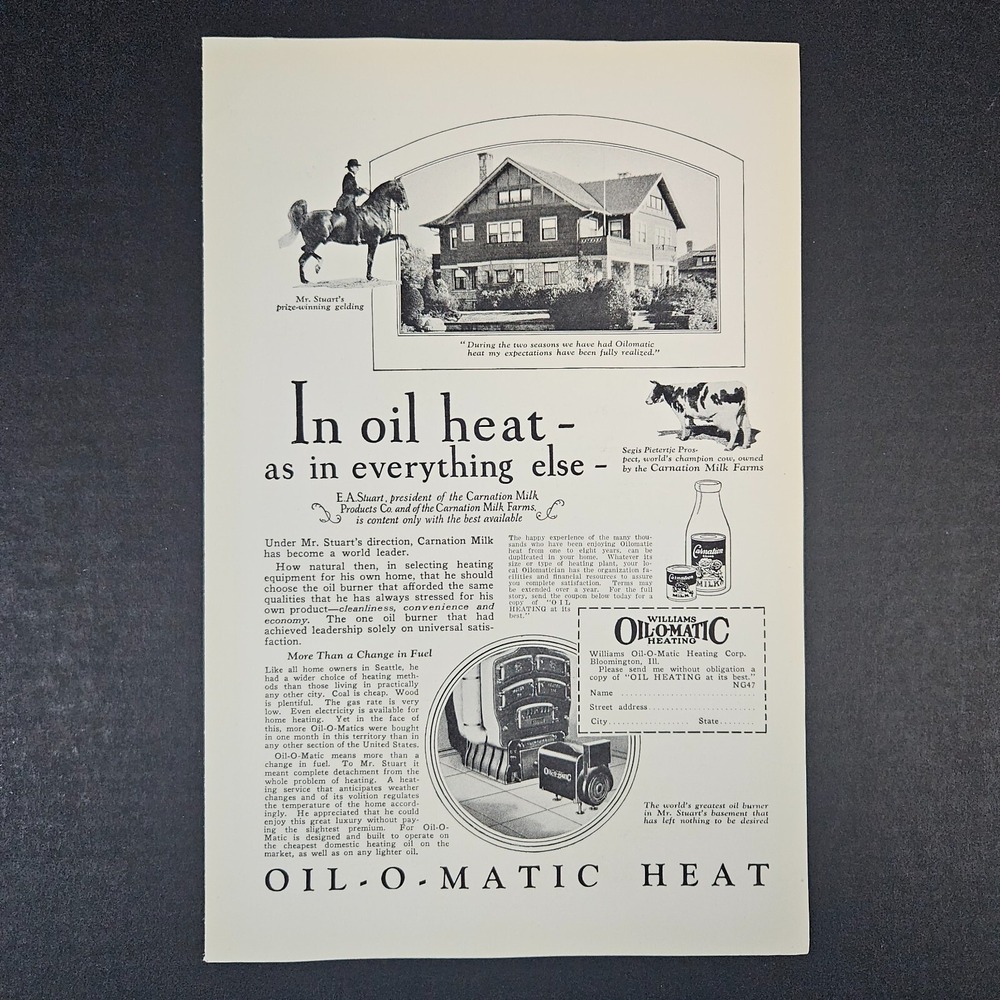 1927 Williams Oil-O-Matic Heating Vintage Print Ad Bloomington IL EA Stuart